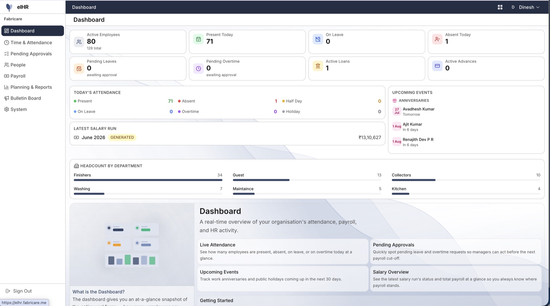 elHR dashboard